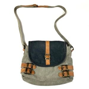 Mona B Women’s Crossbody Bag Canvas Leather Green Black Brown Flap Boho #3550